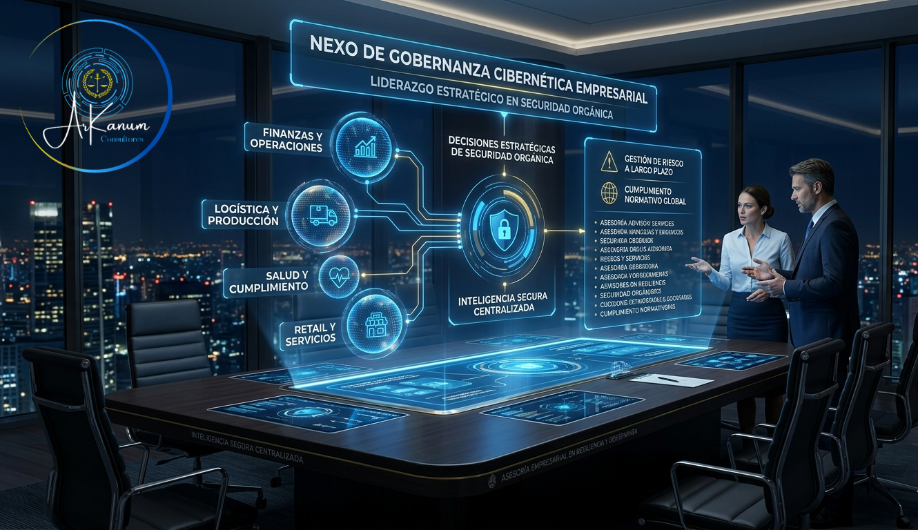 Representación conceptual de un servicio de Oficina Virtual de Seguridad que proporciona liderazgo estratégico en ciberseguridad, cumplimiento y gestión de riesgos.